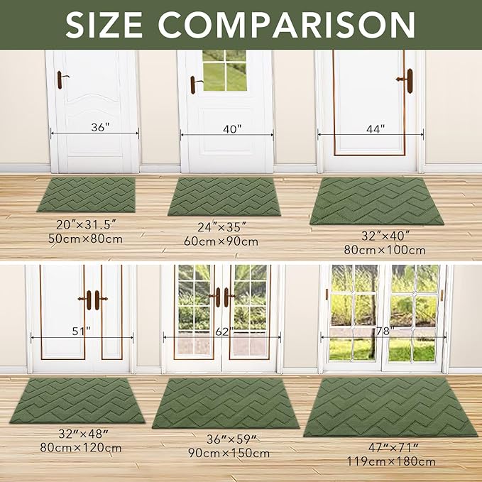 hicorfe Indoor Doormat,Front Back Door Mat Rubber Backing Non Slip Door Mats 24"x35" Absorbent Resist Dirt Entrance Doormat Inside Floor Mats for Entryway Washable Low-Profile(Green)-Ruum Studio Home