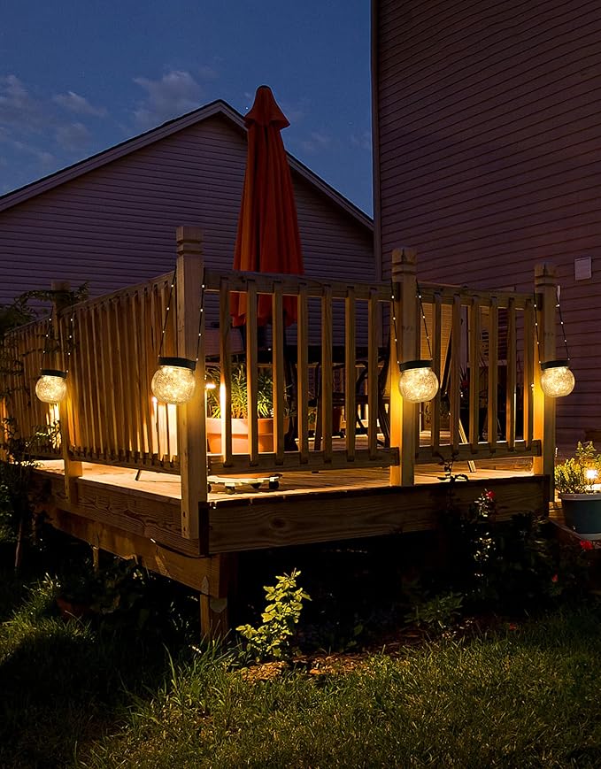 PARTPHONER Solar Lanterns Solar Lights Outdoor Waterproof 18-Pack, Solar Powered Hanging Lights Cracked Glass Hanging Globes for Christmas Decoration, Shepherd Hook, Garden Tree Ornaments-Ruum Studio Home