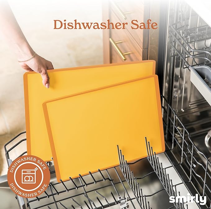 SMIRLY Plastic Cutting Board Set with Holder 3 Pieces, Non-Slip Dishwasher Safe Chopping Boards for Kitchen, Yellow-Ruum Studio Home