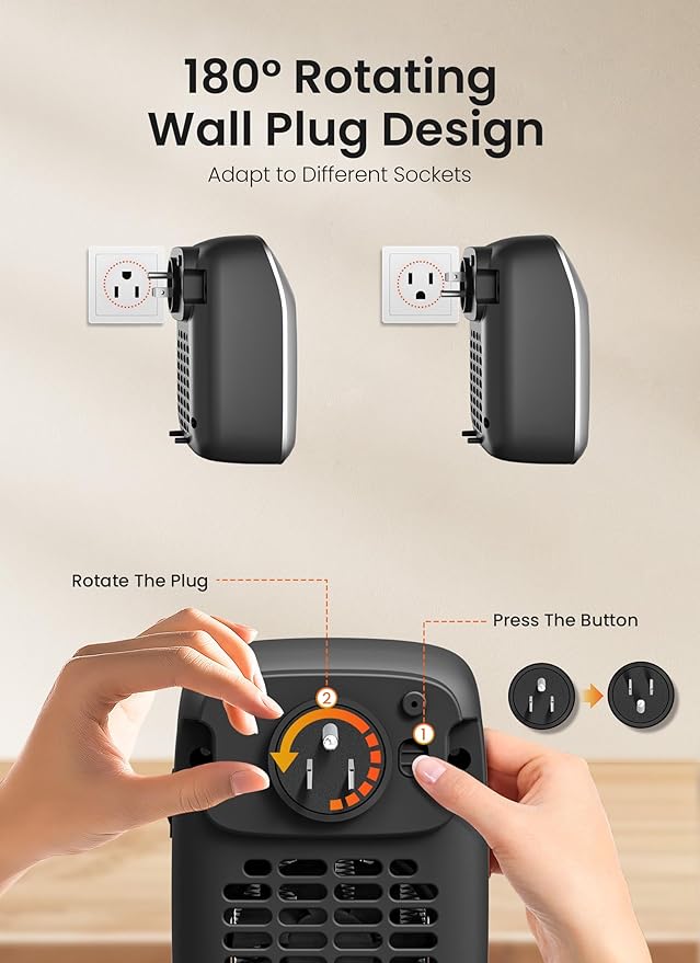 GiveBest 800W Plug-in Wall Space Heater With Remote, Small Outlet Heater With Adjustable Thermostat, 12H Timer, LED Display for RV, Home Office, Bathroom Indoor Use-Ruum Studio Home