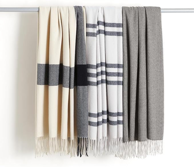 Amazon Basics Room Décor Throw Blanket, Lightweight and Cozy in Recycled Polyester, Light Grey With Blue Stripes, 50"x 60"-Ruum Studio Home