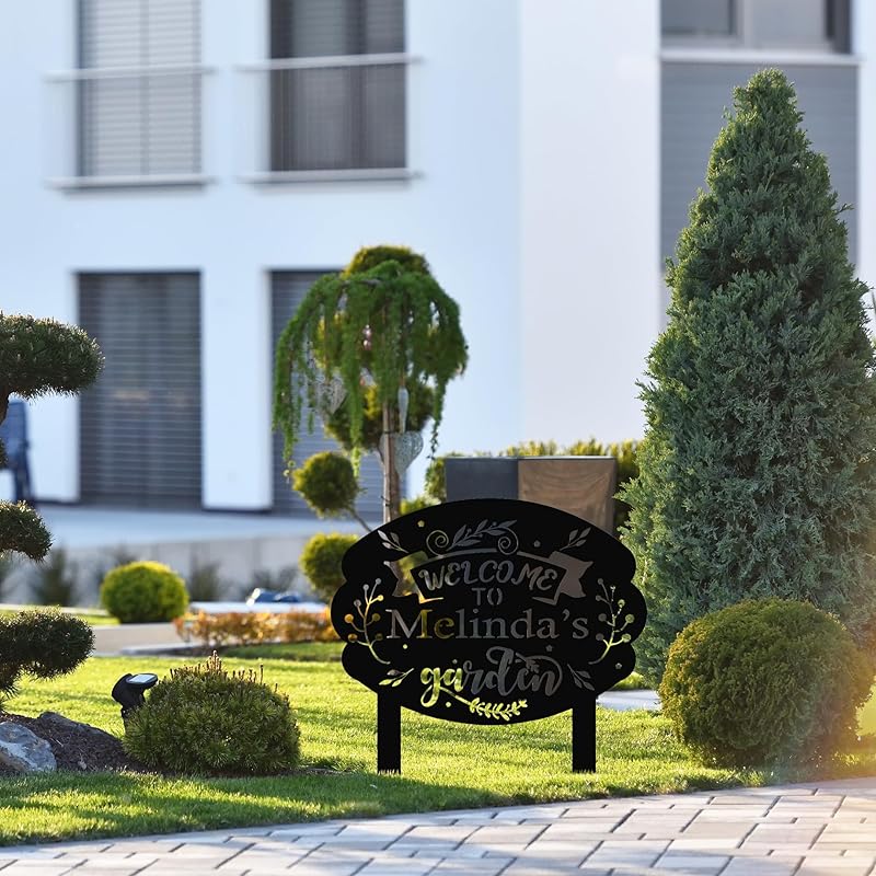 Personalized Metal Garden Sign with Stake, Custom Garden Decor for Outdoor, Custom Family Name Sign, Patio Decorations, Lawn Art, Farmhouse Decorative, Housewarming Gift (CstmDesign10)-Ruum Studio Home