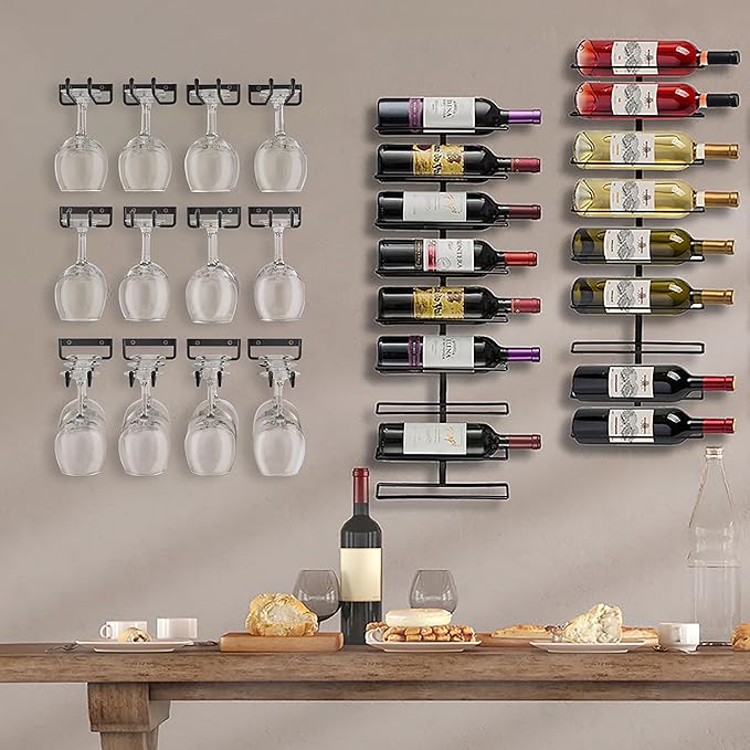 Sorbus Wall Mount Wine Rack + Under Cabinet Wine Glass Holder Set - Wine Rack Wall Mounted for Wine Bottles, Champagne, and Wine Glasses - Complete Your Home Bar & Wine Kitchen Storage, 1 Pack-Ruum Studio Home