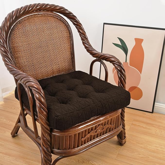 Large Chair Cushions with Handle, 20"x 20" Bite-Size Memory Foam Seat Cushions for Wicker Chair, Patio Non-Slip Rattan Chair Pads, Square Floor Cushion, Brown-Ruum Studio Home