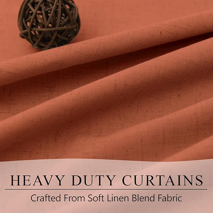 Terracotta Curtain 96 Inch Long for Living Room 2 Panel Back Tab Pleated Thick Linen Blackout Vintage Western Mid Century Thermal Black Out Window Drape for Bedroom Burnt Orange Rust Colored 96 Length-Ruum Studio Home