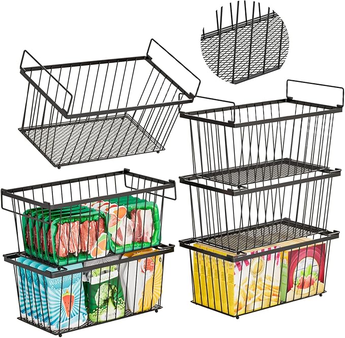 6 Pack Stackable Deep Freezer Organizer Bins ，Upgraded Bottom Leak-Proof net，Encryption and Hardening ， Freezer Organizer Bins for 5 to 9 Cu.FT Small Chest Freezer， Easy Get Bottom Foods-Ruum Studio Home