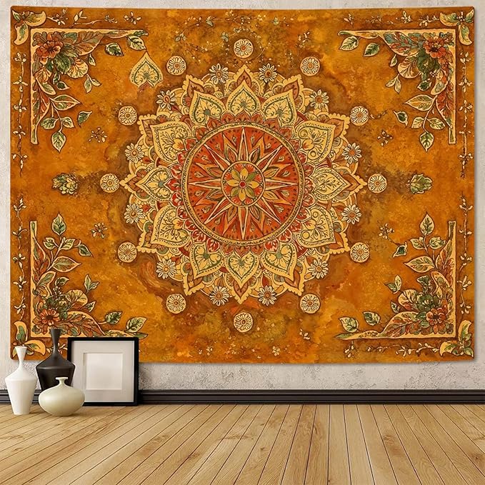Lunerfex Floral Mandala Tapestry Boho Tapestry for Bedroom Brown Tapestries Wall Hanging Living Room Wall Art and Home Decor 70x90-Ruum Studio Home