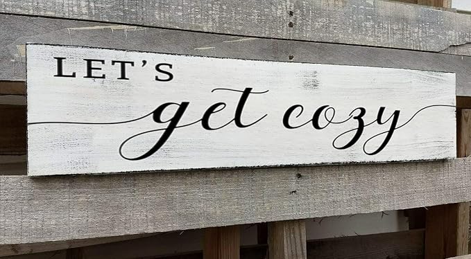 Let's Get Cozy Sign, Farmhouse Bedroom Wall Art Decor,Plaque Decorations Wood Sign for Housewarming Gift (Let's Get Cozy) 4x16 Inch-Ruum Studio Home