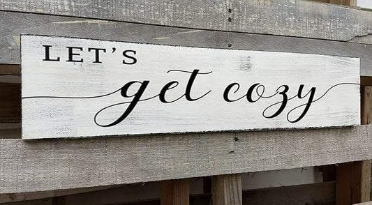 Let's Get Cozy Sign, Farmhouse Bedroom Wall Art Decor,Plaque Decorations Wood Sign for Housewarming Gift (Let's Get Cozy) 6x16 Inch-Ruum Studio Home