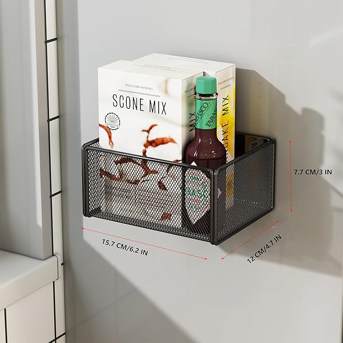 Magnetic Basket Organizer Holder for Fridge Magnetic Storage Bin Box Containers for Refrigerator Whiteboard Classroom (Small, White)-Ruum Studio Home