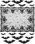 eZAKKA Halloween Table Cloth with 16 Pcs Bats Wall Decor, Spider Web Table Cloth Black Tablecloth Lace Fabric Table Cloths for Rectangle for Parties Gothic Spooky Home Decorations, 53x68 Inch-Ruum Studio Home