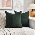 Fancy Homi Set of 2 Dark Green Samll Decorative Throw Pillow Covers 14x14 Inch for Living Room Couch Bed, Boho Farmhouse Forest Green Home Decor, Soft Corss Corduroy Patchwork Textured Cushion Case-Ruum Studio Home