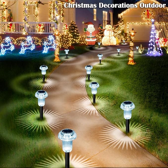 Solar Lights Outdoor 12 Pack Pathway Lights 6000K LED Waterproof Cold White Mushroom Shape for Garden Driveway Walkway Landscape Path Lawn Yard Decor-Ruum Studio Home