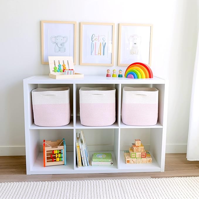 NaturalCozy Storage Cubes 11 Inch Cotton Rope Woven Baskets for Organizing, 3-Pack | Cube Storage Bin | Square Storage Baskets for Shelves Organizer, Classroom, Kids Toy Bins, Closet, Baby Nursery-Ruum Studio Home