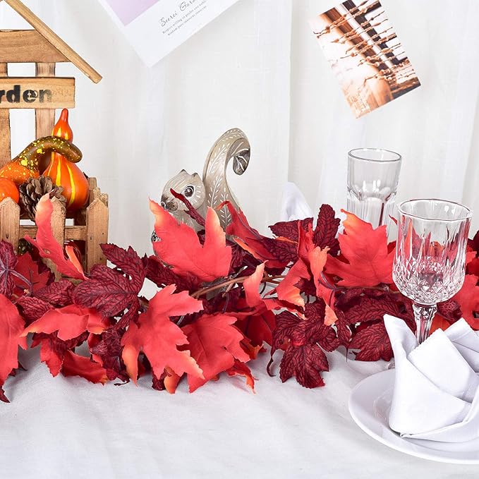 Lvydec 2 Pack Maple Leaves Fall Garland - 5.9ft/Strand Artificial Foliage, Red Fall Leaves Autumn Decoration for Home, Wedding, Party, Halloween, Thanksgiving-Ruum Studio Home