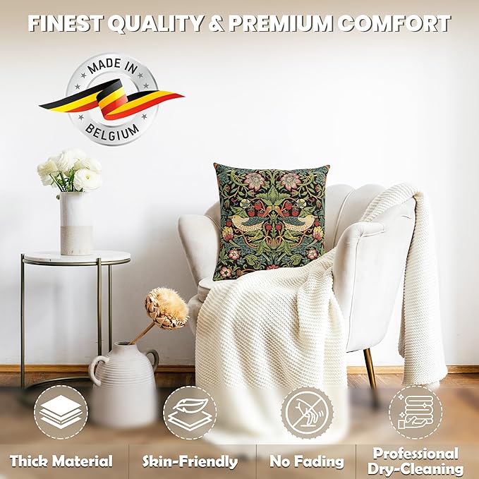 Charlotte Home Furnishings Throw Pillow Covers, Decorative Boho Pillow Covers for Couch, Living Room, Black Strawberry Square Cushion Cases 18x18 in, European Cotton Jacquard Woven, Cozy Bedroom Decor-Ruum Studio Home
