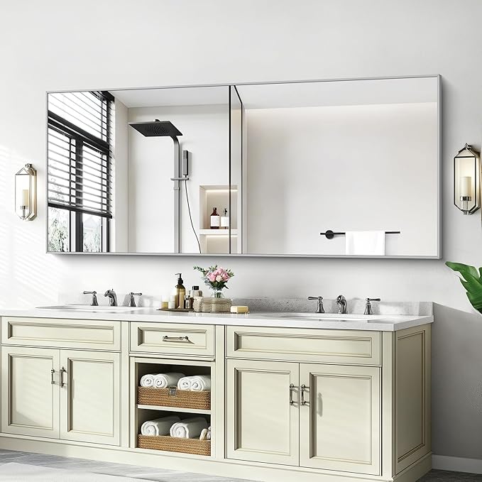 36x72inch Bathroom Mirror, Silver Rectangle Mirror with Thin Metal Frame, Large Rectangular Wall Mirrors for Bathroom, Living Roomm, Hair Salon, Big Farmehouse Mirror Hang Horizontal/Vertical-Ruum Studio Home