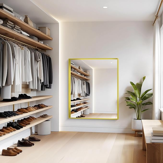 Gold Bathroom Mirror, 40x48 Inch Rectangular Framed Mirror, Large Wall Mounted Bathroom Vanity Mirror Over Sink for Bedroom,Restroom, Living Room, Hangs Vertically or Horizontally-Ruum Studio Home