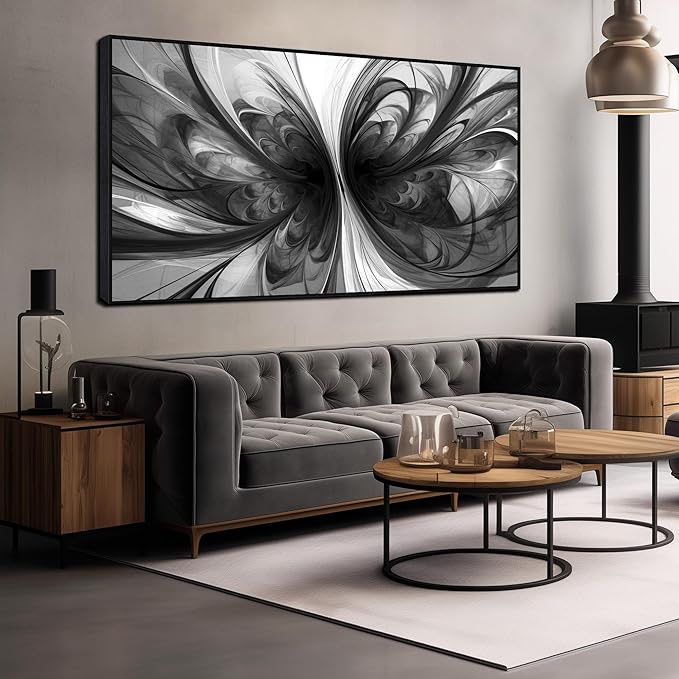 Large Abstract Canvas Wall Art for Living Room Black and White Wall Decor for Office Black Framed Wall Art 29 x 58 Inch-Ruum Studio Home