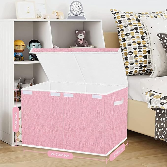 Toy Storage Box for Girls, Large Kids Toy Chest Boxes Organizers and Storage with Lids & Handles for Nursery,Playroom 24.5"x13"x16"(Pink)-Ruum Studio Home