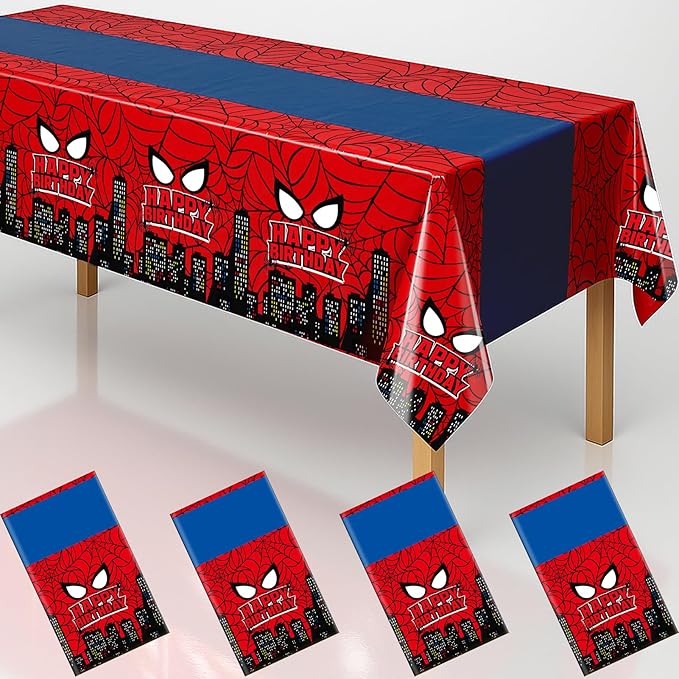 4Pcs 2in1 Spider Birthday Decorations Tablecloths, 54" x 108" Super Hero Spider Table Cloth Disposable Rectangle Plastic Table Cover for Boys Birthday Party Supplies-Ruum Studio Home