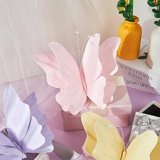 SUNBEAUTY Butterfly Party Decorations Hanging Butterfly Decorations 6Pcs Crepe Paper Garden 3D Butterflies Decor Pastel Paper Butterflies Decoration for Wedding Baby Shower Birthday Party Room Decor-Ruum Studio Home