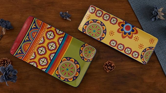 Bico Tunisian Ceramic 14 inch Rectangular Serving Platter, Set of 2, for Serving Salad, Pasta, Cheese, Ham, Appetizer, Microwave & Dishwasher Safe-Ruum Studio Home