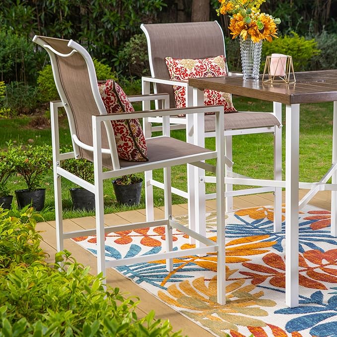 PHI VILLA Outdoor Bar Table, High Patio Table with Umbrella Hole, White Legs, Metal Frame, Sturdy & Durable for Outdoor & Indoor-Ruum Studio Home