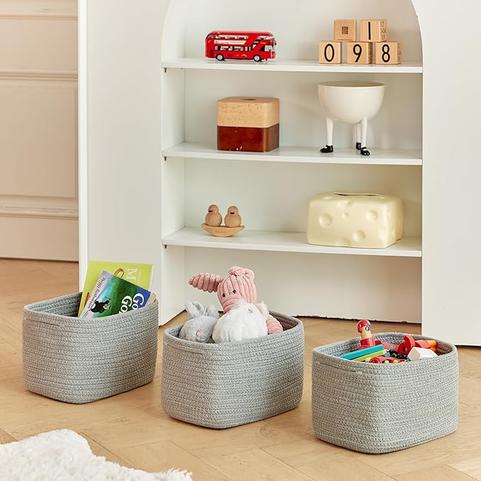 Small Baskets Set of 3-11"x7"x7" Perfect Toy Baskets for Storage, Ideal Storage Basket for Cube, Towels, and More - Basket for Shelves （Grey)-Ruum Studio Home