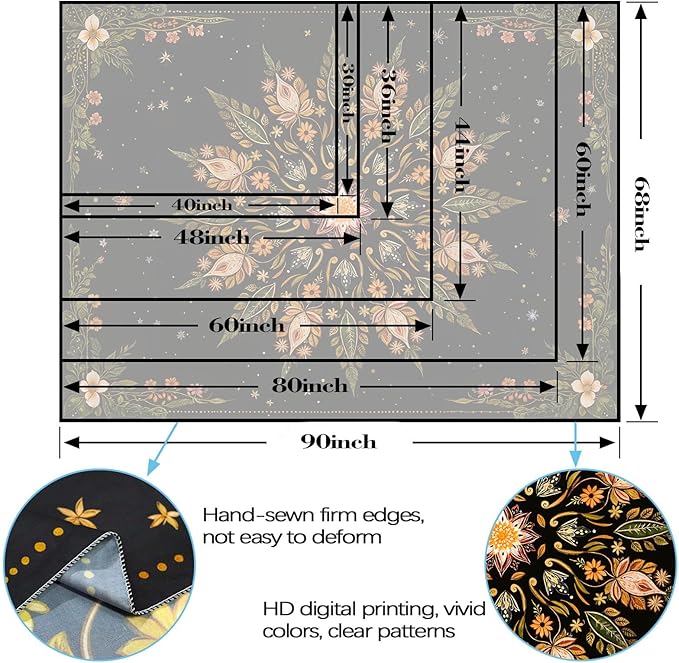 Fowocu Boho Floral Mandala Tapestry for Bedroom Aesthetic Vintage Bohemian Flower Wall Tapestry Black Green Hippie Indian Extra Large Tapestries Wall Hanging for Living Room Dorm Decor 90 x 68 Inch-Ruum Studio Home