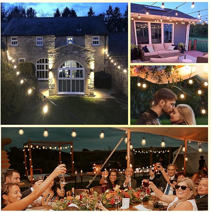 190FT Remote Controlled Outdoor String Lights Patio String Lights for Outside, 60+3 Shatterproof S14 Warm Lights String Outdoor for Bistro Café Gazebo Backyard, Linkable, 2 Pack-Ruum Studio Home