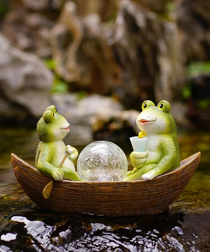 Solar Frogs Boating Statue Garden Decor: Outdoor Sculpture Lights Decorations Art Ornament Yard Lawn Backyard - Ideal Gifts for Women Mom Grandma-Ruum Studio Home