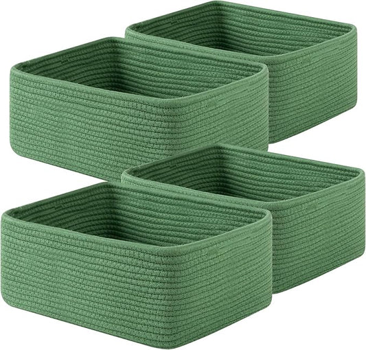 OIAHOMY 4 Pack 14.17*11.02*6.3IN Storage Baskets for Organizing Shelves, Woven Rope Baskets for Organizing Books, Clothes, Decorative Basket for Living Room, Nursery, Bedroom, Gift Basket, Green-Ruum Studio Home