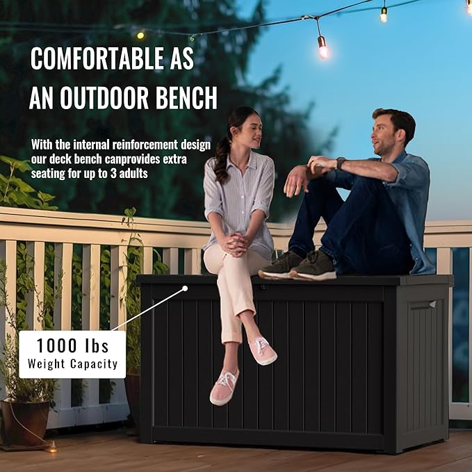 DRATO 230 Gallon Deck Box, Outdoor Large Waterproof Resin Storage Box with Lockable Lid for Patio Cushions, Gardening Tools, Sports Equipment, Black-Ruum Studio Home