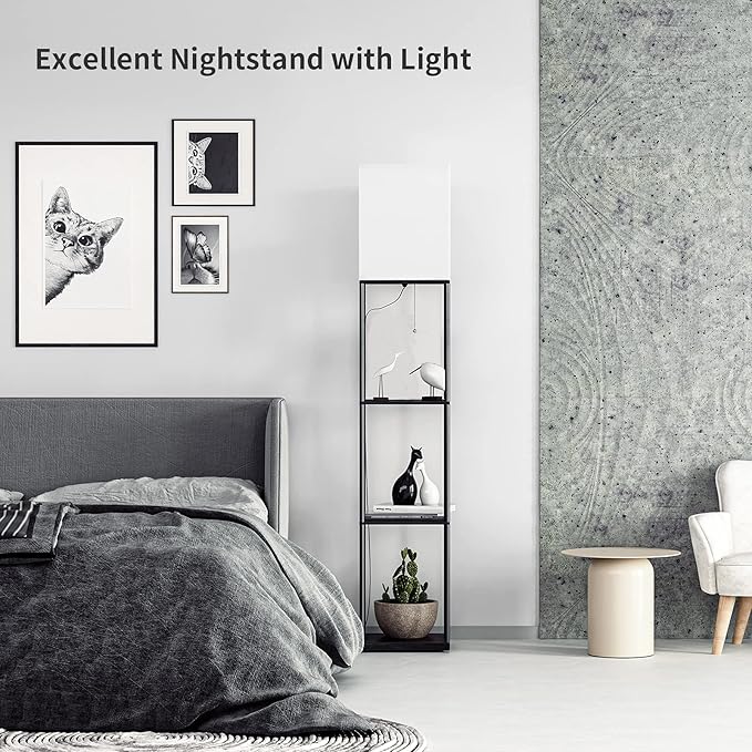 SUNMORY Floor Lamp with Shelves, Modern Square Standing Lamp with 3 Color Temperature Bulb, Corner Display Bookshelf Lamp for Living Room and Bedroom(Black)-Ruum Studio Home