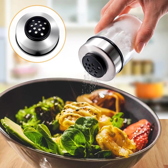 Mlici Oil and Vinegar Dispenser Set of 6 Bottles, Stainless Steel Salt Pepper Holder with 360° Rotating Holder, Cruet Soy Sauce - Premium Glass Condiment for Kitchen, Tabletop, Kitchen Containers-Ruum Studio Home