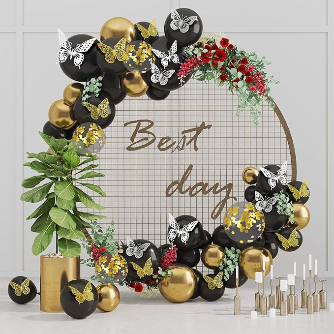 SAOROPEB 3D Butterfly Wall Decor 48 Pcs 4 Styles 3 Sizes, Butterfly Birthday Decorations Party Decorations Cake Decorations Wedding Decor, Removable Stickers (Gold, Silver)-Ruum Studio Home