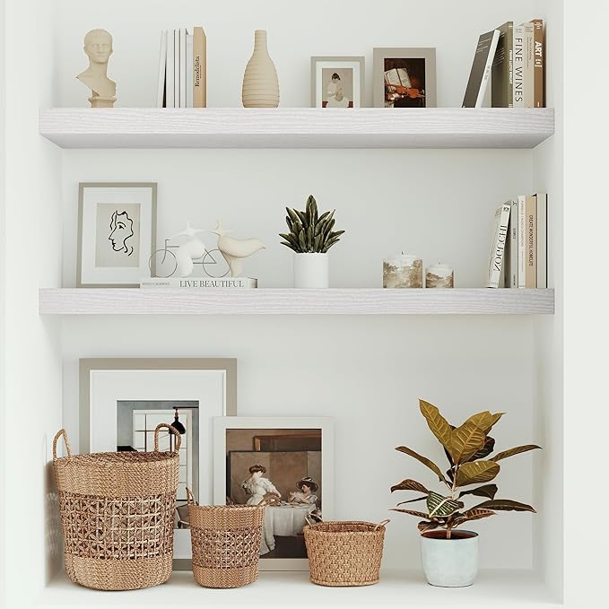 10 inches Deep Floating Shelves 36 inch Long, Wall Shelves Heavy Duty 70 lbs for Bedroom, Bathroom, Living Room, Kitchen, Office, Modern Shelf Home Decor with Invisible Bracket, White-Ruum Studio Home