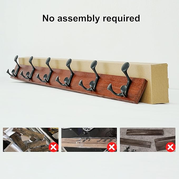 SKOLOO 39-Inch Cherry Wood Coat Rack Wall Mount with 6 Triple Hooks - Ideal for Family Entrances, Classrooms, and Pet Supplies Storage - Perfect Coat Hooks for Wall-Ruum Studio Home