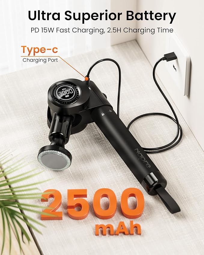 Massage Gun with Heat and Red Light Therapy,Deep Tissue Percussion Back Massager for Muscle/Neck/Body Pain Relief with Long Extension Retractable Handle,32-Speeds,Foldable,5 Adjustable-Ruum Studio Home
