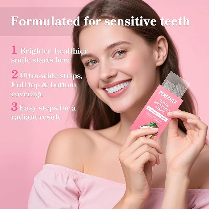 Teeth Whitening Strips for Sensitive Teeth Enamel Safe Smile Whitening Kit, 28 Strips 14 Treatments, No-Slip Remove Coffee Wine Smoking Stains Professional-Ruum Studio Home