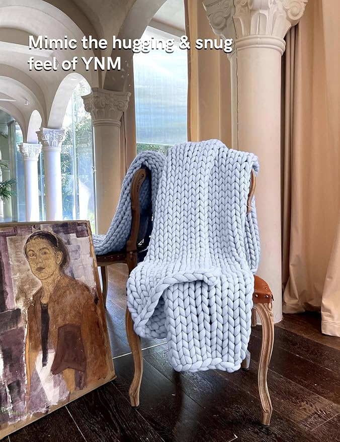 YnM Chunky Throw Blanket, Medium-Weight, Hand Knitted, Skin Friendly, Ventilated and Breathable, Machine Washable, Home Décor Piece for Couch, Sofa and Bed (Atlantis Blue, 50x70 Inch)-Ruum Studio Home