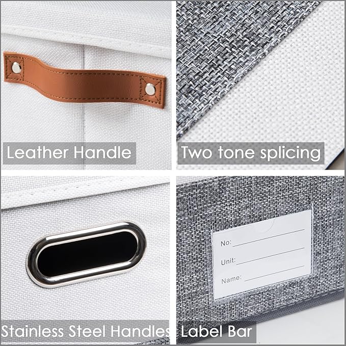 PRANDOM Foldable Storage Bins with Lids [3-Pack] Fabric Collapsible Storage Boxes Baskets Cubes Containers with Handles for Closet Living Room Bedroom (Grey & White 14.9x9.8x9.8'')-Ruum Studio Home