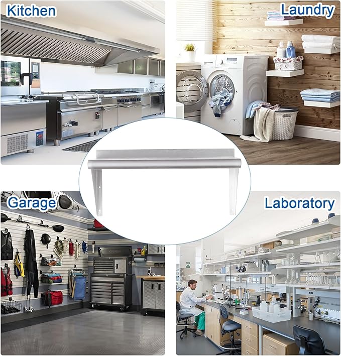 HARDURA Stainless Steel Shelf 12" x 24", 210lb Commercial Shelves Wall Mount Metal Shelving with Backsplash and Brackets for Kitchen, Restaurant, Laundry Room and Home-Ruum Studio Home