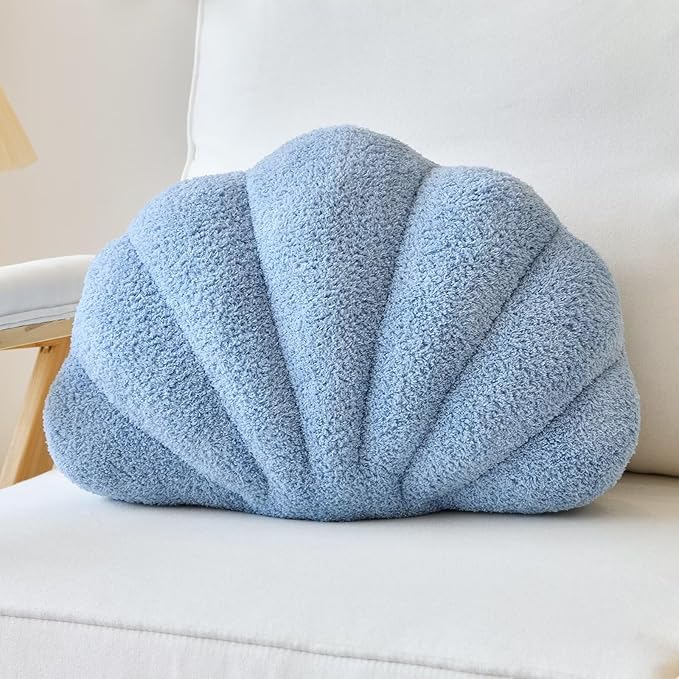 Dusty Blue Seashell Throw Pillows, Shell Shaped Throw Pillows, 13 Inch Soft Home Decorative Pillow Plush Cushion for Bed Couch Living Sofa Room Decor Accent Throw Pillow-Ruum Studio Home