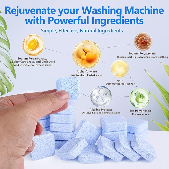 Washing Machine Cleaner-36Pack-18 Month Supply,Washer Machine Cleaner Tablets Formulated For Pet Owners,Easy Pet Hair Remover for Laundry,Compatible with HE, Top & Front Load Washer.Septic Safe-Ruum Studio Home