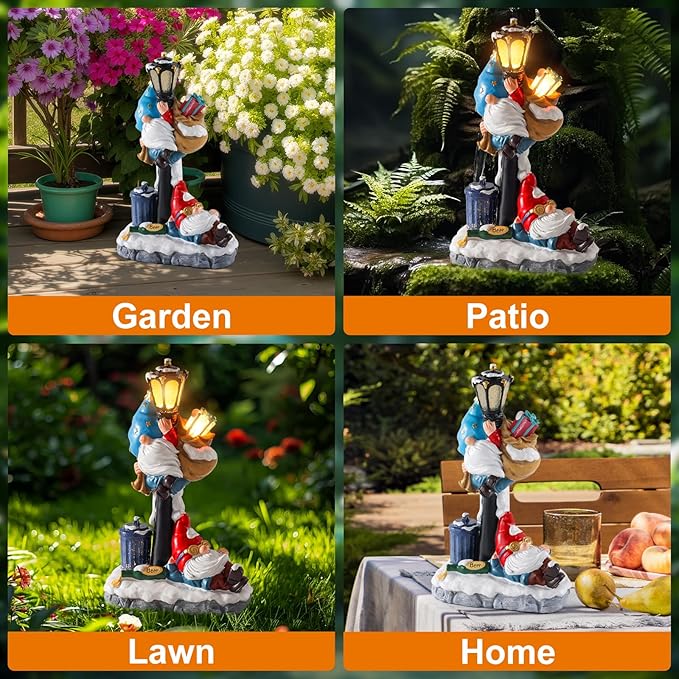 WINTS Solar Garden Gnome,Outdoor Gnome with Solar Lights Decor for Patio,Lawn,Yard,Balcony,Funny Gnomes Gifts for Women,Housewarming,Birthday-Ruum Studio Home