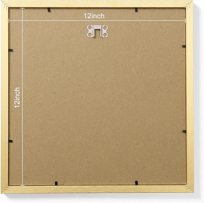 Vittanly 12x12 Picture Frames Set of 9, Shatter Resistant Plexiglass, Display 8x8 Pictures with Mat or 12x12 without Mat, Photo Frames for Wall Mount, Engineered Wood, Gold-Ruum Studio Home
