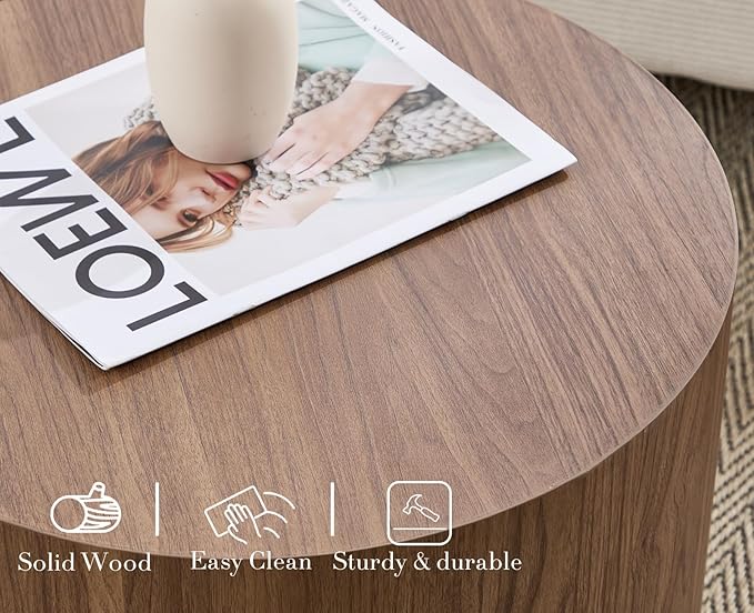 CIMOTA Round Wood Nesting Coffee Table Set of 2, Modern Circle Travertine End Side Table Sets for Living Room, Walnut Wooden Color/No Assembling-Ruum Studio Home