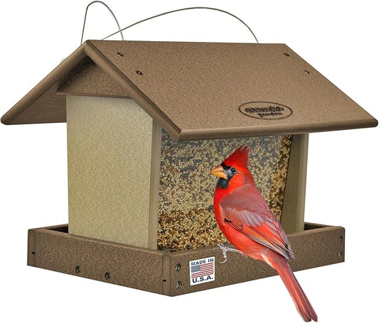 Poly Hanging Hopper Bird Feeder, Large Hanging Bird Feeder for Outside, Outdoors - Amish American Made (Tudor Brown & Weatherwood)-Ruum Studio Home